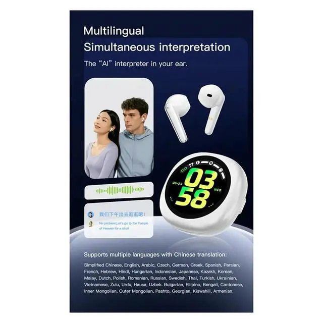 Alt view image 3 of 6 - Bluetooth Translation Headphones with Touch Screen ANC ENC Noise Cancellation Multiple Languages Translator