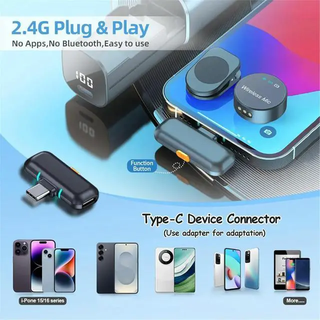 Alt view image 2 of 6 - Noise Cancelling Lavalier Mic with LED Display, Charging Case for Interview Vlogging Podcast Recording