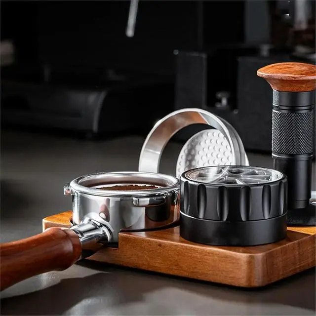Alt view image 2 of 6 - Coffee Tamper Station with Wood Base and Portafilter Holder for 51mm and 58mm Handles Epsresso Portafilter Coffee Tools
