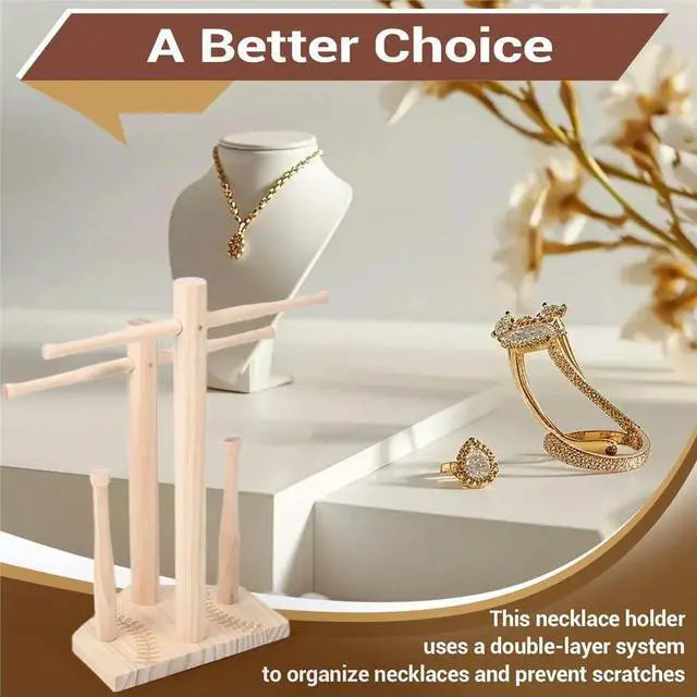 Alt view image 2 of 6 - Necklace Display,Wooden Holder Stand for Jewelry - Desktop Jewelry Organizer,for Ring Necklace Earring Bracelet Bedroom