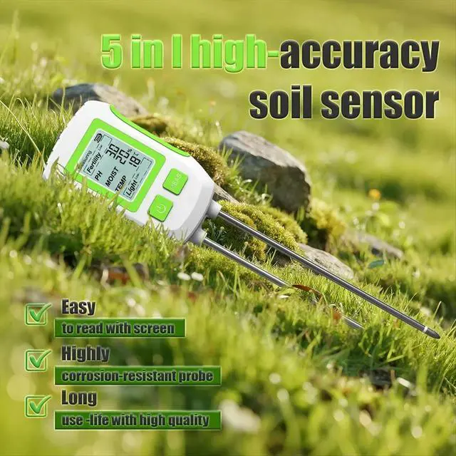 Alt view image 3 of 3 - Soil Detector 5-in-1 PH Meter Horticulture Humidity Meter Flower Pot Illumination Fertility Meter