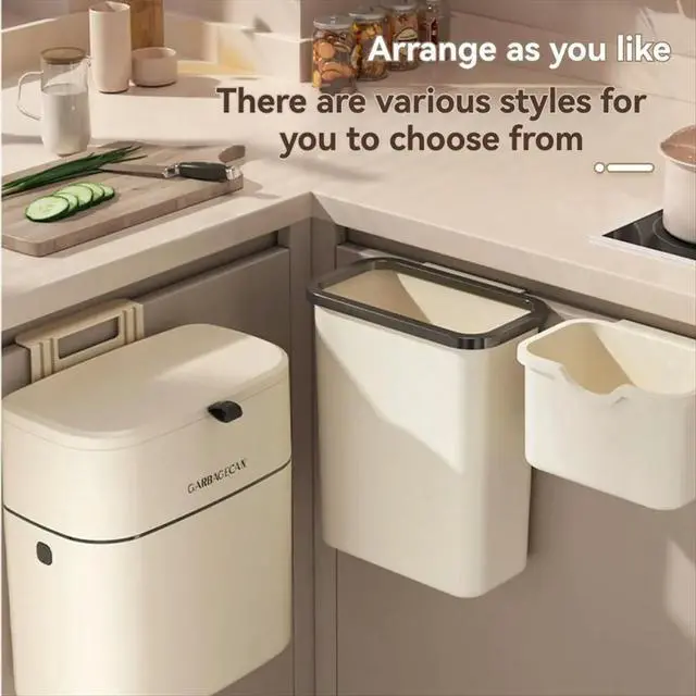 Alt view image 3 of 3 - Home Kitchen Toilet Hanging Trash Can Square Design Convenient Flip Cover