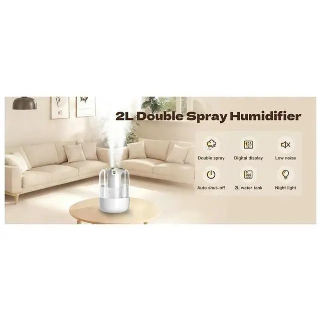 Alt view image 3 of 3 - Air Humidifier 2L Quiet Cool Mist Humidifier for Plants Office Home Car Humidificador with 3 Mist Modes & Night Light