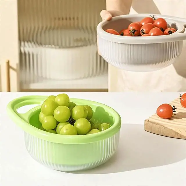 Alt view image 2 of 6 - Hollow Drain Basket Kitchen Multifunctional Double-Layer Fruit and Vegetable Basket Kitchen C
