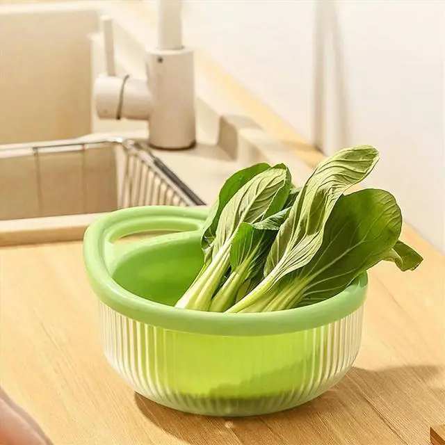 Alt view image 3 of 6 - Hollow Drain Basket Kitchen Multifunctional Double-Layer Fruit and Vegetable Basket Kitchen C