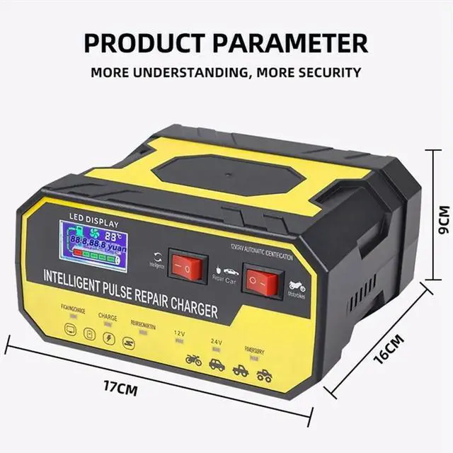 Main image of Universal Car Charger 12v24v ligent Repair Motorcycle Fully Automatic Fast Charger EU PLUG
