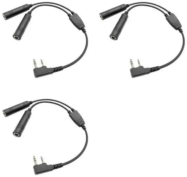 Main image of 3X GA Dual Plugs Aviation Headphone To 2-Pin Pilot Headset Connector Convert Cable For Baofeng UV-5R 888S Kenwood
