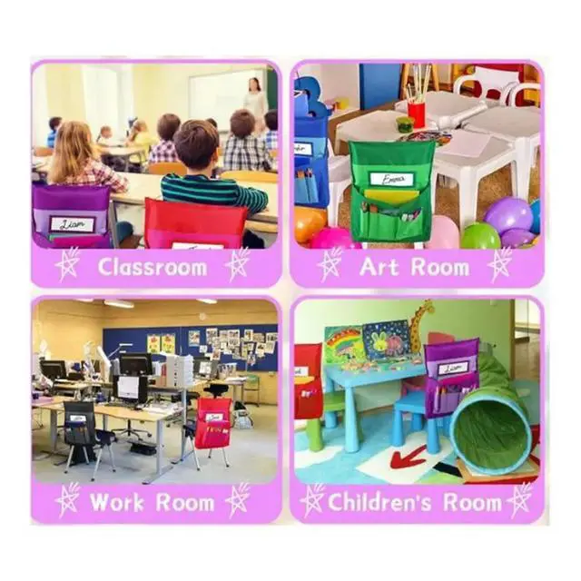 Alt view image 2 of 3 - Name Tag Included 6 Pack Chairback Pocket Chart Student Chair Pockets Organizer For Kids For Keeping School Table Desk O