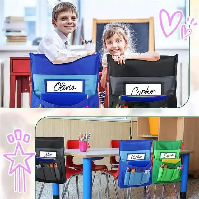 Alt view image 3 of 3 - Name Tag Included 6 Pack Chairback Pocket Chart Student Chair Pockets Organizer For Kids For Keeping School Table Desk O