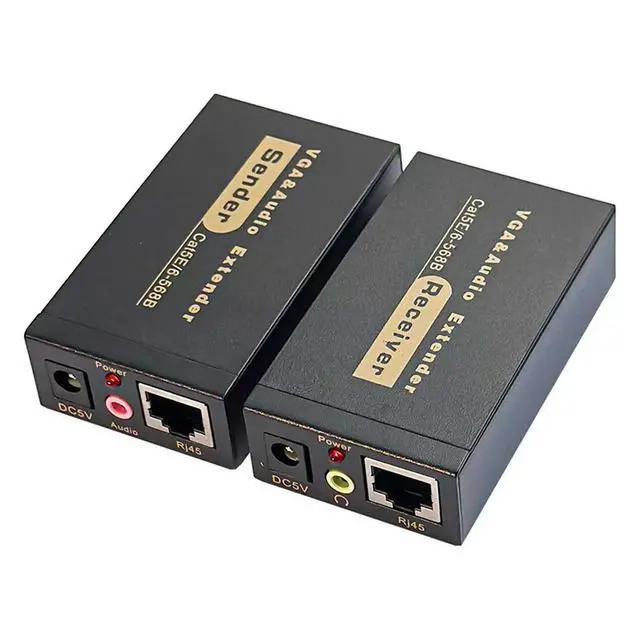 Alt view image 2 of 3 - 100M 328ft VGA Video Audio Signal Extender RJ45 CAT5e/6 1080P HD Extension Adapter 1920x1440 @60Hz EU US Plug