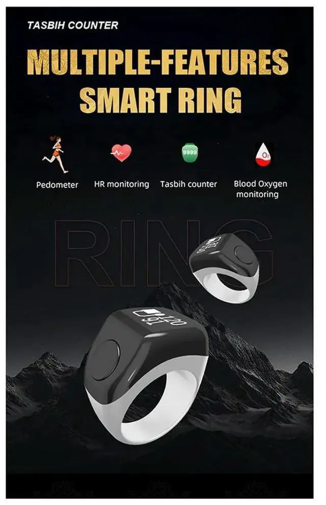 Alt view image 2 of 6 - Ring Heart Rate Monitor, Blood Oxygen Level, Pedometer, Finger-Worn Multi-Function Counter with Bluetooth White