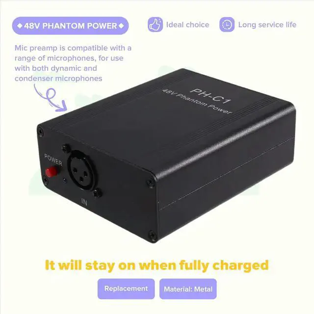 Alt view image 2 of 3 - PH-C1 Microphone Preamp 48V Phantom Power Compact High Gain Microphone Booster Microphones Music Recording Equipment B