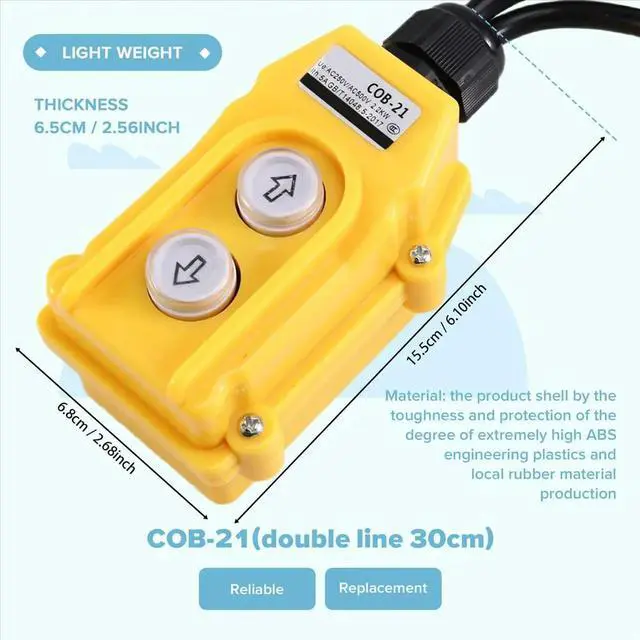 Alt view image 2 of 3 - COB-21 Button Switch with Wire Hoist Switch, Crane Driving Direct Control Button, Electric Hoist Three-Phase