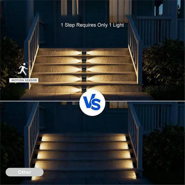Alt view image 2 of 4 - Motion Sensor Solar Step Lights IP67 Waterproof Deck Lights, RGB Double-Sided Outdoor Decor for Stairs Fence Yard 2 Pack