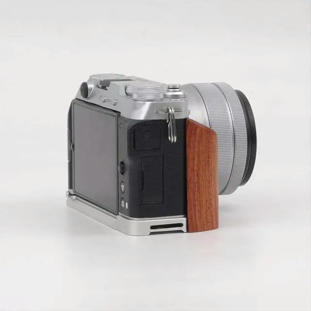 Alt view image 3 of 6 - For Fuji XM5 L-Type Camera Wooden Handle Arca Swiss Quick Release L Plate Compatible Tripod Mount Silver