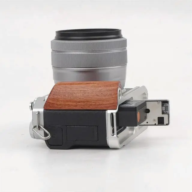 Main image of For Fuji XM5 L-Type Camera Wooden Handle Arca Swiss Quick Release L Plate Compatible Tripod Mount Silver