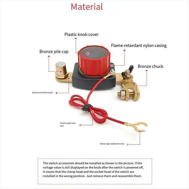 Alt view image 2 of 6 - Top Post Disconnect Switch with Voltmeter, 5-80V Master Isolator Kill-Switch Kit - Car Disconnect Switch