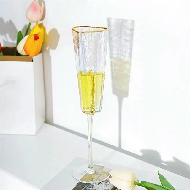 Alt view image 2 of 3 - 2 Pack Fashion Gold Rimmed Heart Shaped Glass Goblet Wine Drinking Glass for Home Party Club