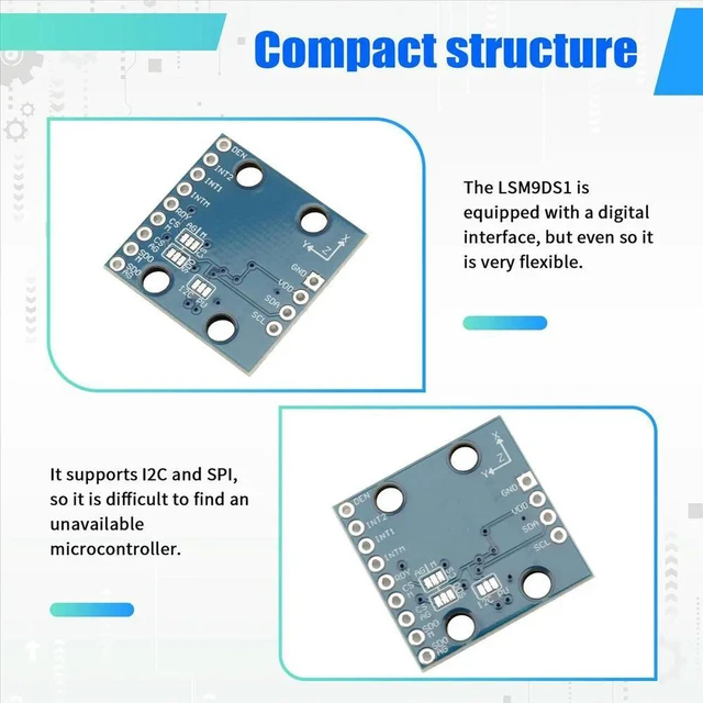 Alt view image 2 of 3 - GY-LSM9DS1 LSM9DS1 Nine-Axis Electronic Compass Compass Acceleration Gyroscope High-Precision Sensor Module