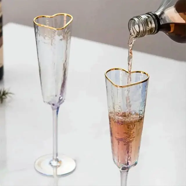 Alt view image 3 of 3 - 2 Pack Fashion Gold Rimmed Heart Shaped Glass Goblet Wine Drinking Glass for Home Party Club