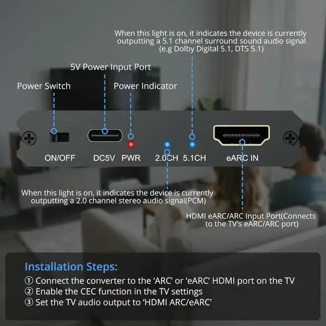 Alt view image 3 of 3 - EARC AUDIO Extractor HDTV Audio Return Adapter Optical Coaxial SPDIF Converter