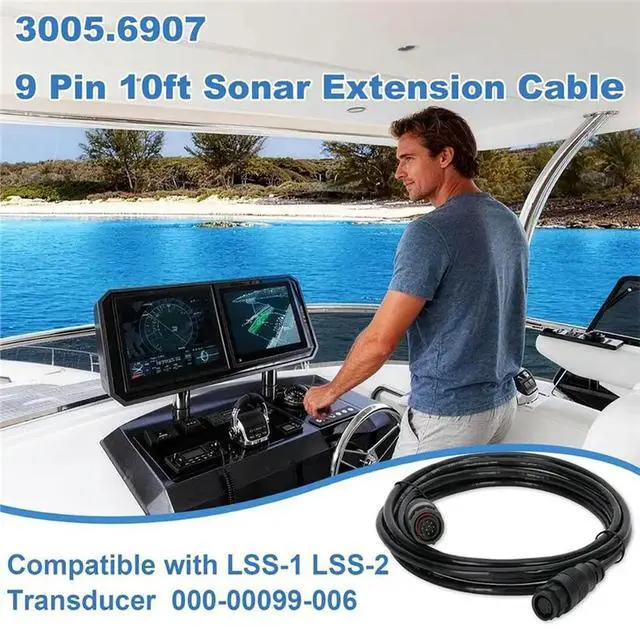 Alt view image 3 of 3 - Structurescan For Lowrance LSS-1 LSS-2 3005.6907 9-Pin Transducer Extension Cable 10Ft, 000-00099-006 Marine Waterproof