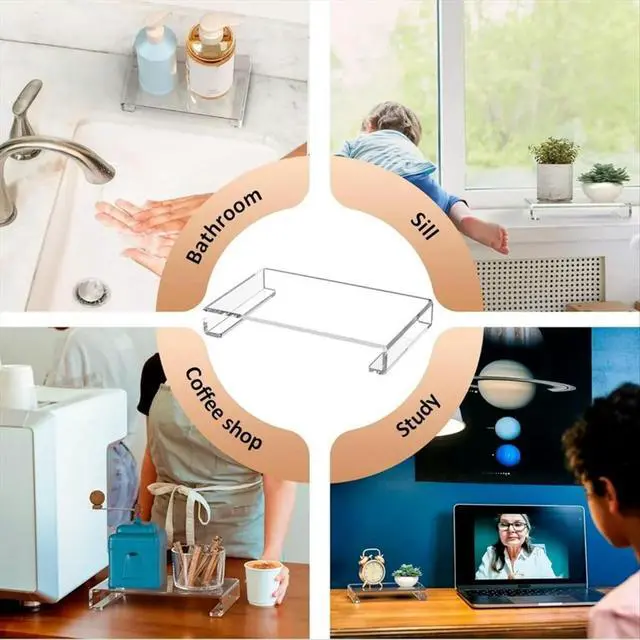 Alt view image 3 of 3 - Acrylic Bathroom Counter Tray: Water-Resistant Kitchen and Bathroom Tray Countertop Decor Candle Tray Decor 2 Pack