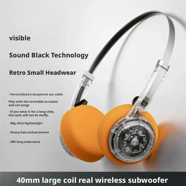 Alt view image 3 of 3 - Retro over-Ear Headphones Bluetooth Headset Hi-Fi Stereo Sound, Foldable Comfortable Earphone with Mic
