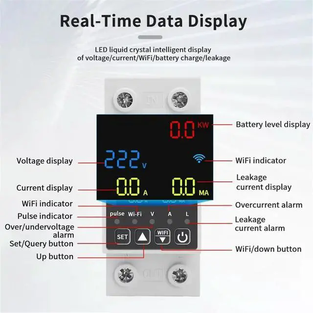 Alt view image 3 of 3 - Tuya Digital ligent Current and Voltmeter 10 in 1 AC Energy Meter APP Control DIN Electrical Energy Meter