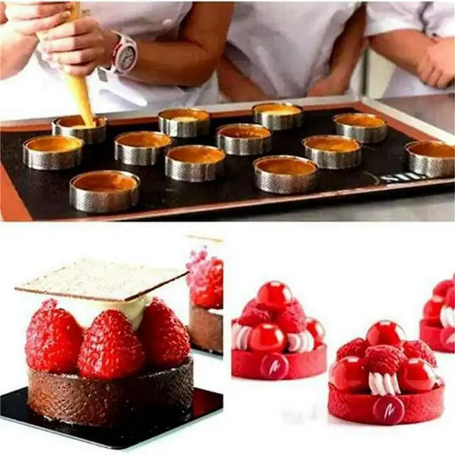Alt view image 3 of 6 - 12Pcs 10cm Circular Tart Rings with Holes Stainless Steel Fruit Pie Quiches Cake Ring Mousse Mold Kitchen Baking Mould