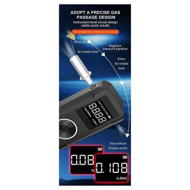 Alt view image 2 of 3 - Alcohol Tester Alcohol Tester - High-Precision Breathalyzer for Drunk Driving Detection