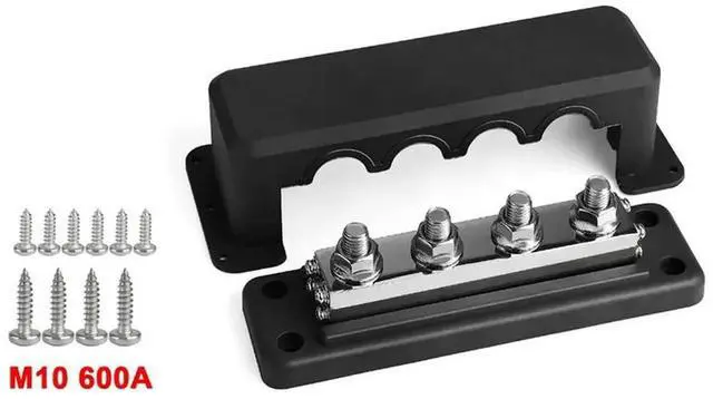 Alt view image 2 of 3 - 600A 4-Way Busbar Heavy Duty Power Distribution Block M10 Stud