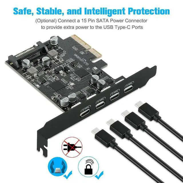 Alt view image 2 of 3 - PCI-e Gen2 4x USB3.2 3.1 Card with Chip ASM3142 4-Port Type C Hub Internal Expansion Card Controller Adapter for Desktop PC