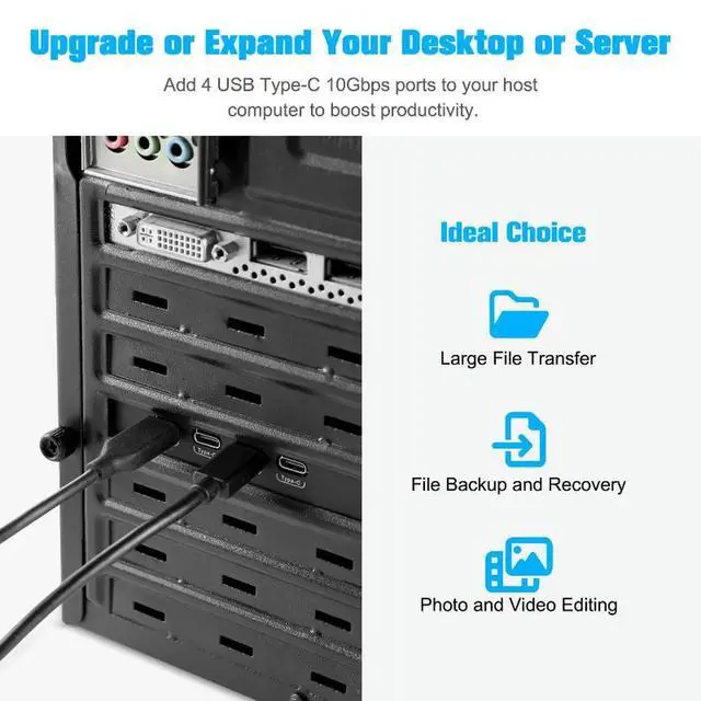 Alt view image 3 of 3 - PCI-e Gen2 4x USB3.2 3.1 Card with Chip ASM3142 4-Port Type C Hub Internal Expansion Card Controller Adapter for Desktop PC