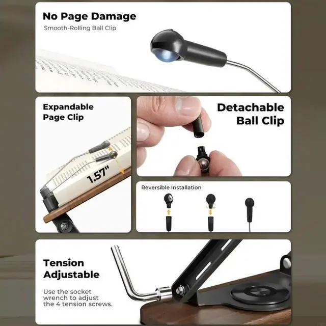 Main image of 360 Degree Rotating Book Stand with Adjustable Ergonomic Design Expandable Holders for Heavy Books Black Walnuts Tray