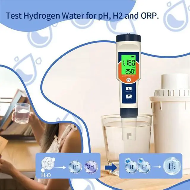 Alt view image 2 of 6 - Digital Water Tester 4-in-1 PH ORP H2 Temp Test Ppm Meter Water Analyzer for Drinking Water Food Pool