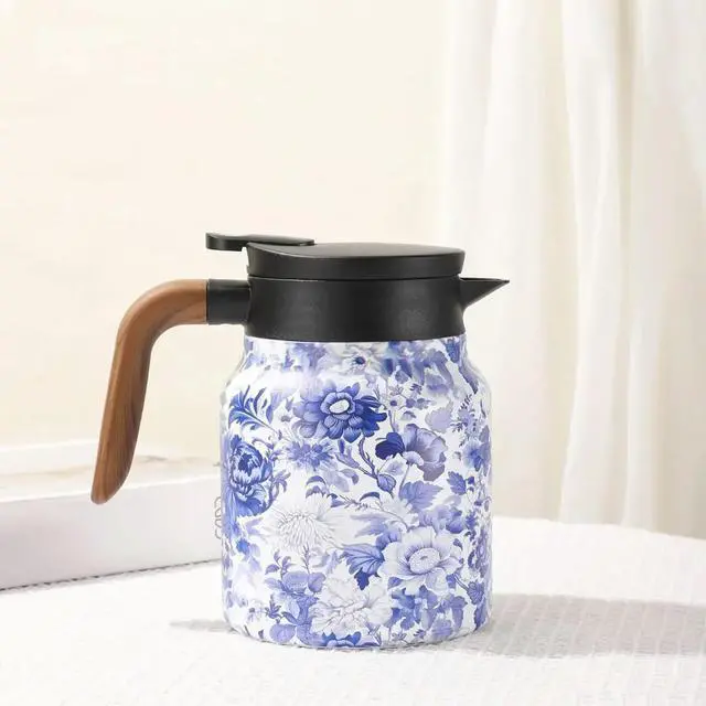 Main image of 1000ml Vintage Floral Tea Stainless Steel Kettle with Infuser Tea Separation Thermal Insulation Teapot for Hot Drink C