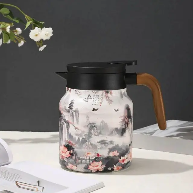 Alt view image 3 of 6 - 1000ml Vintage Floral Tea Stainless Steel Kettle with Infuser Tea Separation Thermal Insulation Teapot for Hot Drink C