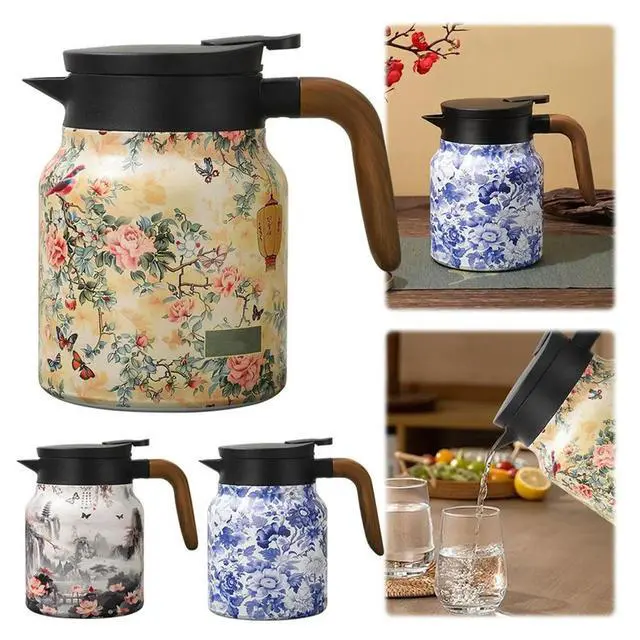 Alt view image 2 of 6 - 1000ml Vintage Floral Tea Stainless Steel Kettle with Infuser Tea Separation Thermal Insulation Teapot for Hot Drink C