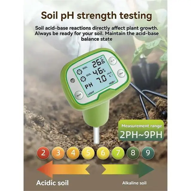 Alt view image 3 of 6 - Multifunctional Soil Tester 4 in 1 Digital Soil Temperature Humidity/PH/Light Intensity Detection for Orchard Garden