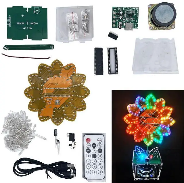 Alt view image 2 of 3 - diy electronic kit LED colorful Sunflower soldering project bluetooth speaker 21 flashing modes 4 Spectrum modes
