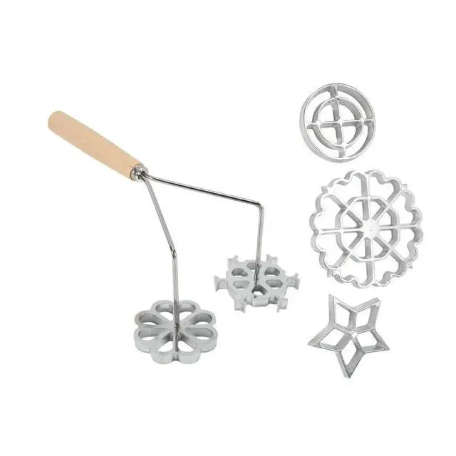 Alt view image 2 of 6 - 6 Pcs Rosette Iron Mold Set with Double Headed Handle Bunuelos Molds,Timbale Cookie Mold Tool for Waffles Cakes Biscuit