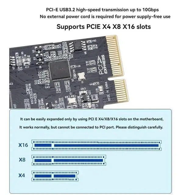 Alt view image 2 of 3 - PCIE USB3.2 GEN2 10Gbps Expansion Card PCI Express X4 To 4 Port TYPE A + 4 Port TYPE C Adapter USB HUB For Desktop PC