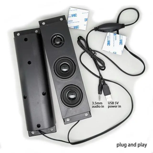 Alt view image 3 of 3 - S300 dual USB speaker for TV PC 5W x2 with built-in sound card plug and play
