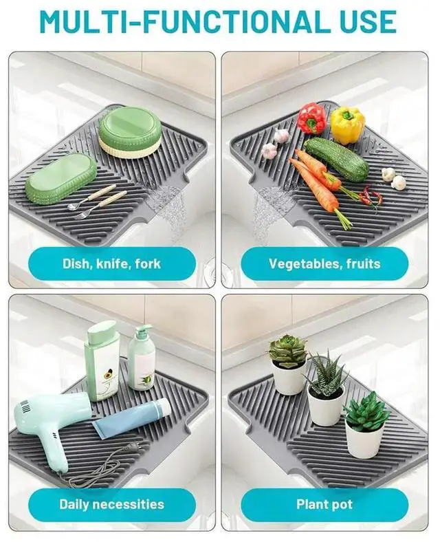 Main image of Dish Drying Mat Kitchen Counter - Silicone Dish Drying Pad with Built-in Drain for Sink, Refrigerator and Drawer Liner