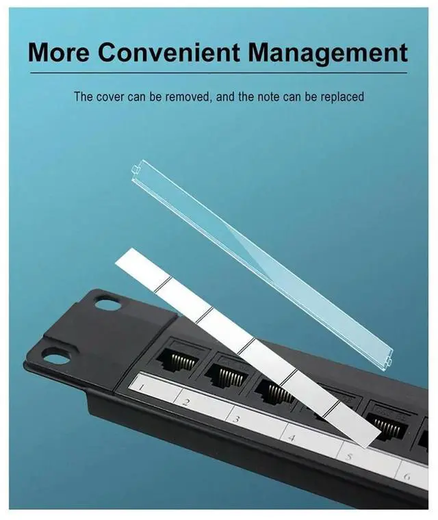 Main image of 1U Rack 24 Port Straight-Through CAT6 Patch Panel RJ45 Network Cable Adapter Jack Ethernet Distribution Frame