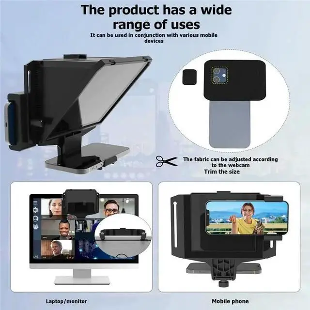 Alt view image 3 of 3 - 7.5" Teleprompter, Handheld/Desktop/Monitor Mode, Remote Control Support For phones Tablets Cameras