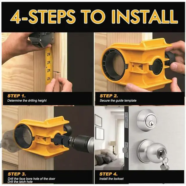 Alt view image 2 of 6 - Door Lock Installation Kit, Door Lock Jig, Only for Wood Doors, Hole Saw Kit for Easy Lockset Installation Yellow