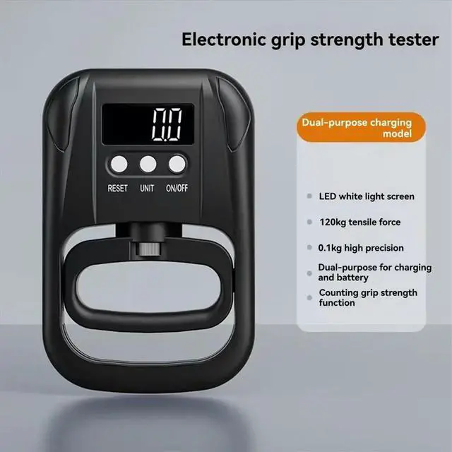 Alt view image 3 of 6 - Digital Hand Dynamometer Hand Grip Strength Trainer USB Rechargeable Grip Strengthener Hand Exerciser Meter Black