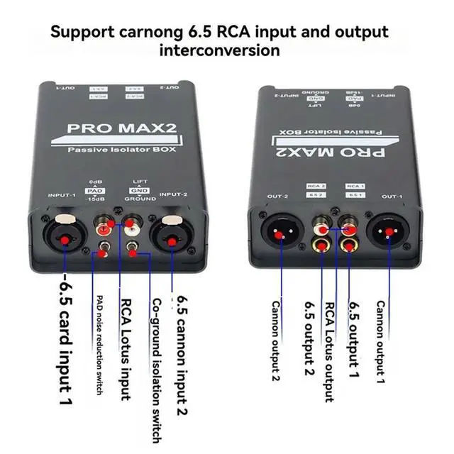 Alt view image 2 of 3 - B48A 2-Way Audio Isolator Audio Current Noise Eliminator XLR 6.5 Lotus Isolator Mixer Live Broadcast